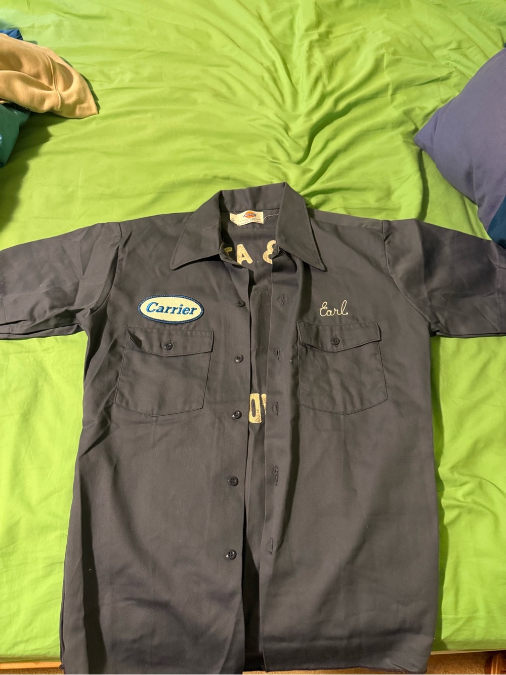 Dickies Men's Navy Button-Down Work Shirt with Embroidered Name